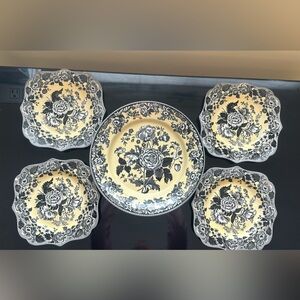 Spode Archive Collection Plate with Black Floral Design